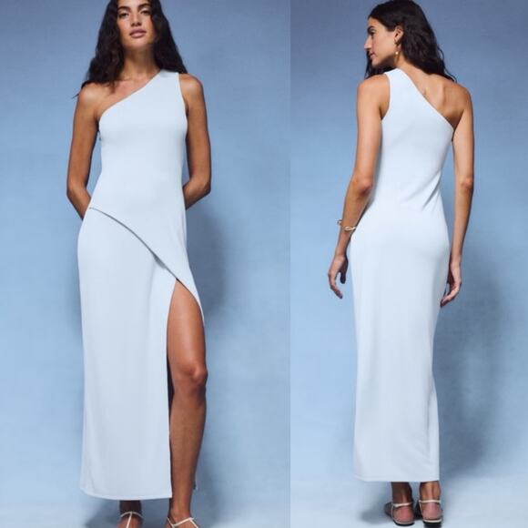 NWT Abercrombie & Fitch form to flatter one shoulder ribbed maxi dress white M - Picture 1 of 8